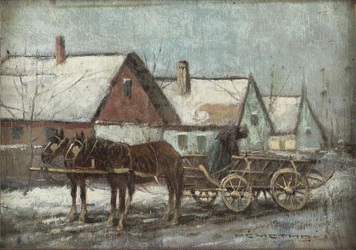 Dutch School, Snow Scene with Wagon, Oil on Board
