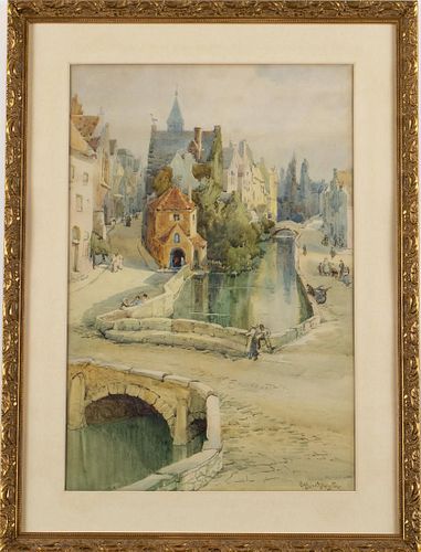 Evelyn Rimington, Town Scene with River, Watercolor
