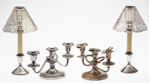 Two Whiting Candelabra and Two Towle Single Sticks