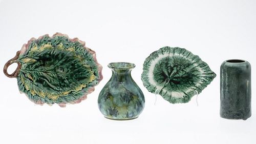 Two Majolica Pieces and Two Ceramic Vases