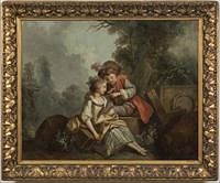 3753484: After Francois Boucher (French, 1703-1770), Courting
 Couple in a Landscape, Oil on Canvas E3RDL