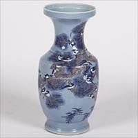 3753442: Asian Large Blue Bird Decorated Vase, 20th Century E3RDC
