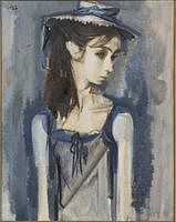 3776696: Alvaro Delgado (Spanish, b. 1922), Portrait of
 a Girl in a Blue Dress, Oil on Canvas E3RDL