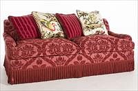 3753537: Red Upholstered Down Sofa and 4 Throw Pillows E3RDJ