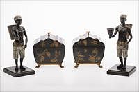 3753742: Pair of Painted Metal Blackamoor Figures and Black
 Tole Boxes, 20th Century E3RDJ