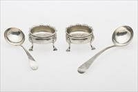 3753728: Pair of English Sterling Silver Salt Dishes and
 2 Georgian Sterling Ladles One by Bateman E3RDQ