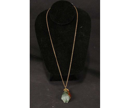 CARVED BROWN & GREEN JADE NECKLACE