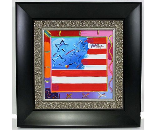 PETER MAX FLAG WITH HEART PAINTING