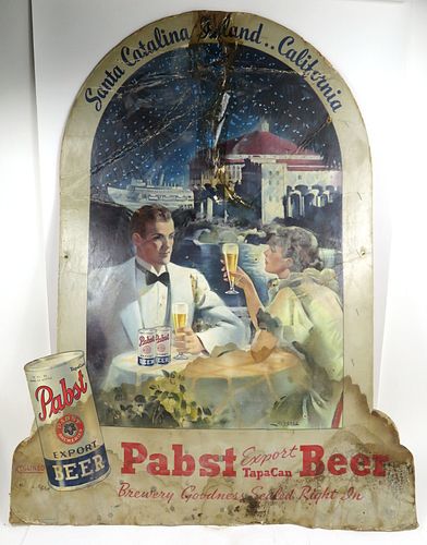1937 Pabst Export Beer Santa Catalina Cardboard Sign, Milwaukee, Wisconsin