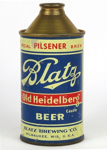 1946 Blatz Old Heidelberg Castle Beer 12oz Cone Top Can 153-25, Milwaukee, Wisconsin