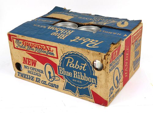 1965 Pabst Blue Ribbon Beer (U-Tab Tops) Twelve Pack Can Carrier Case Box, Milwaukee, Wisconsin