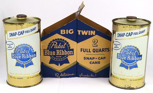 1953 Pabst Blue Ribbon Big Twin Snap-Cap Instructional Quart Cans 32oz One Quart Can, Milwaukee, Wisconsin