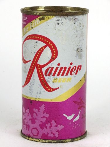 1958 Rainier Jubilee Beer (Royal Heath) 11oz Flat Top Can 118-16V, Spokane, Washington