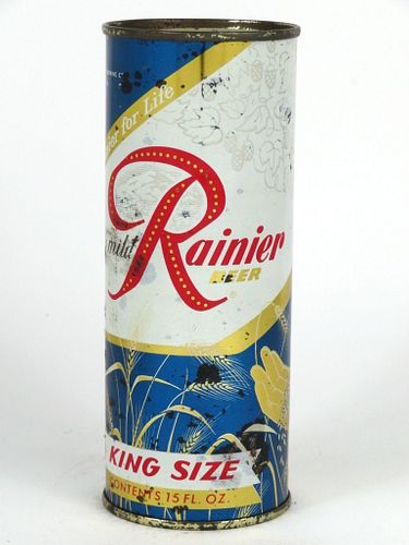 1956 Rainier Jubilee Beer (Dark Cerulean) 15oz Flat Top Can 234-14, Seattle, Washington
