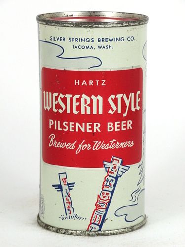 1960 Hartz Western Style Beer 11oz Flat Top Can 145-10, Tacoma, Washington