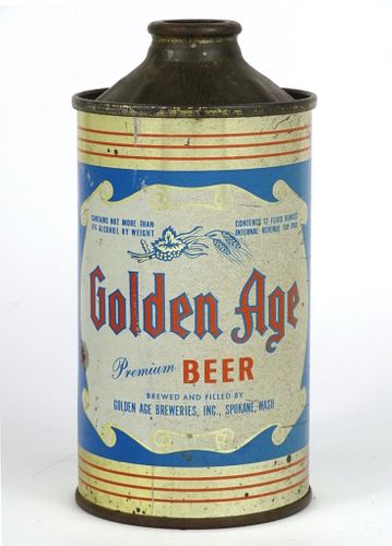1937 Golden Age Premium Beer 12oz Cone Top Can 166-18, Spokane, Washington