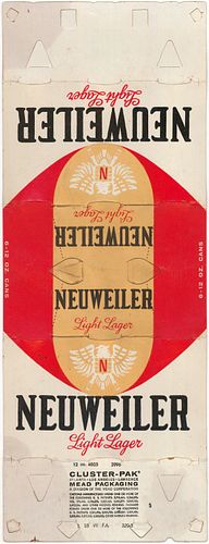 1960 Neuweiler Light Lager Beer (12oz cans) Six Pack Can Carrier, Allentown, Pennsylvania