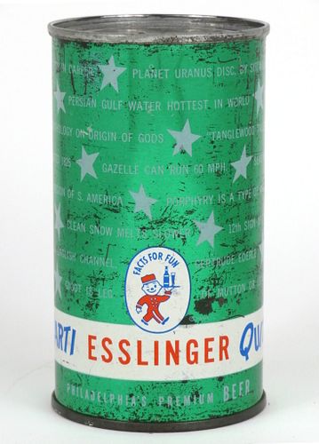 1955 Esslinger Parti Quiz Beer 12oz Flat Top Can 60-29, Philadelphia, Pennsylvania