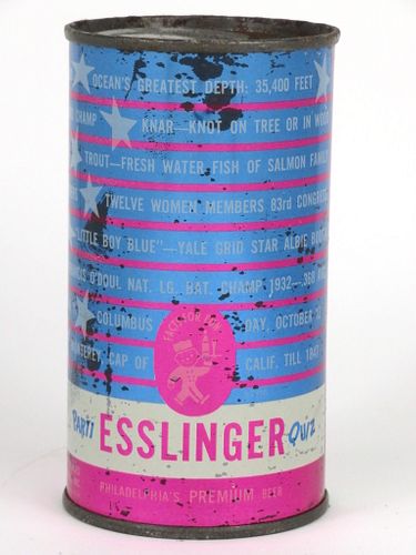 1962 Esslinger Parti Quiz Beer 12oz Flat Top Can 60-36, Philadelphia, Pennsylvania