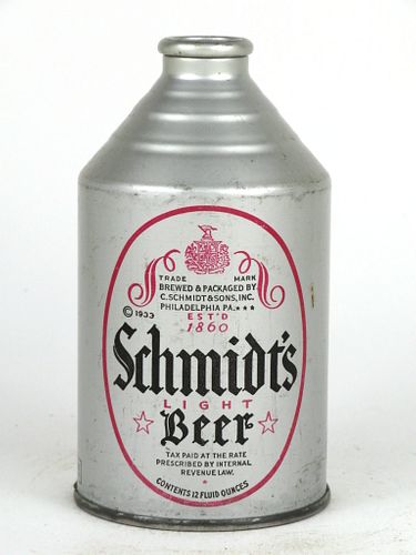 1938 Schmidt's Light Beer 12oz Crowntainer 198-32, Philadelphia, Pennsylvania
