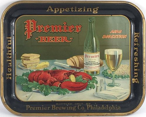1917 Premier Beer 10Â½ x 13Â½ inch Serving Tray, Philadelphia, Pennsylvania