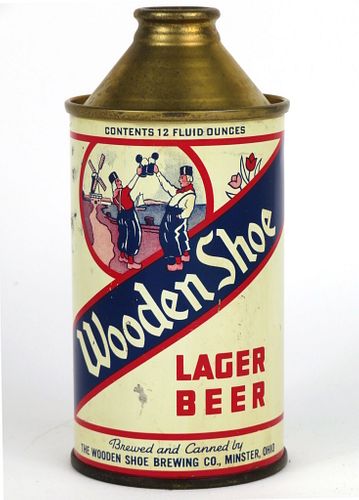 1939 Wooden Shoe Lager Beer 12oz Cone Top Can 189-18.1, Minster, Ohio