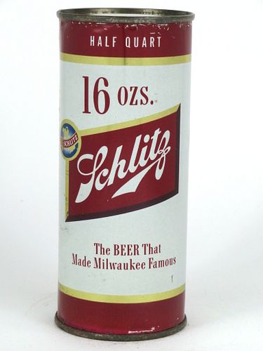 1957 Schlitz Beer 16oz One Pint Flat Top Can 235-24, Brooklyn, New York