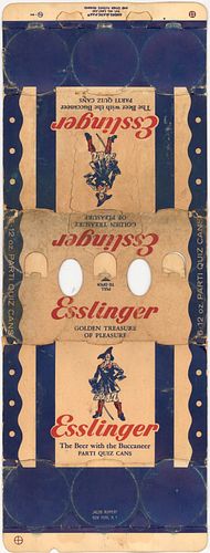 1964 Esslinger's Parti Quiz Beer (12oz cans) Six Pack Can Carrier, New York, New York