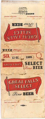1953 Great Falls Select Beer (12oz cans) Six Pack Can Carrier, Great Falls, Montana