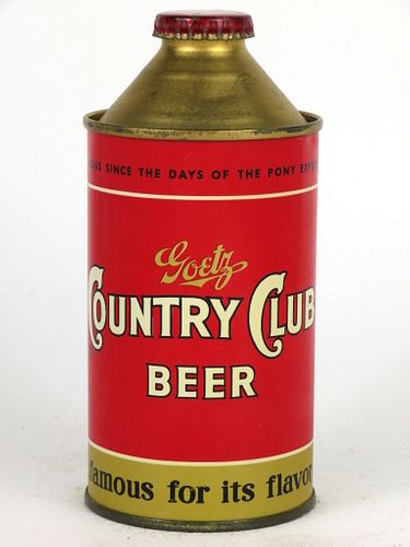 1953 Goetz Country Club Beer 12oz Cone Top Can 165-19, St. Joseph, Missouri