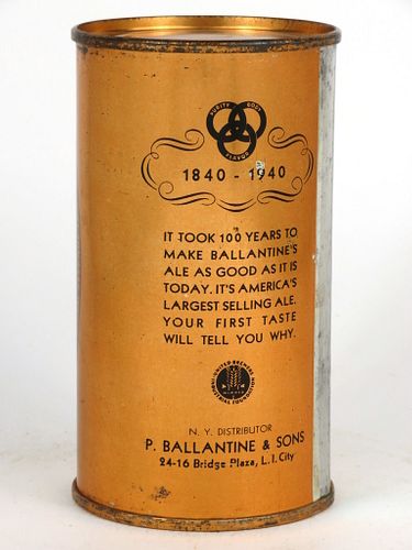 1940 Ballantine's Beer "1840-1940" 12oz Flat Top Set Can 33-27, Newark, New Jersey