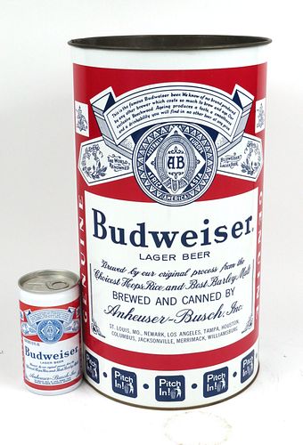 1972 Budweiser Beer 14Â¾ inch Trash Can , Saint Louis, Missouri