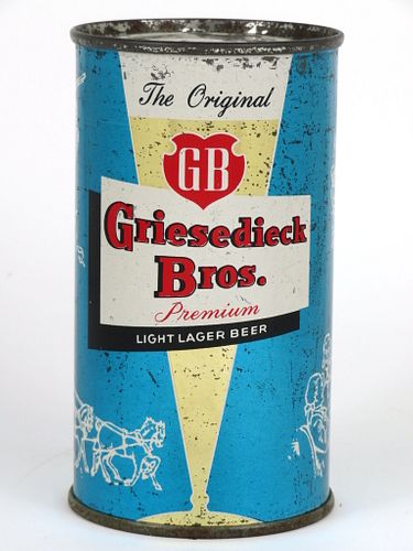 1956 Griesedieck Bros. Light Lager Beer (Curious Blue) 12oz Flat Top Can 76-18v, Saint Louis, Missouri
