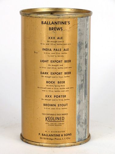 Unpictured 1957 Ballantine's Ale "Brews" 12oz Flat Top Set Can, Newark, New Jersey