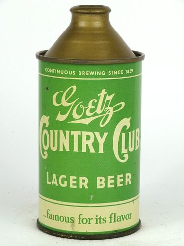 1938 Goetz Country Club Beer 12oz Cone Top Can 165-17, St. Joseph, Missouri