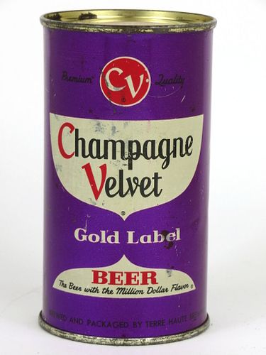 1955 Champagne Velvet Gold Label Beer (purple) 12oz Flat Top Can 49-04, Terre Haute, Indiana