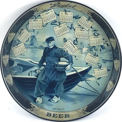 1913 Goebel Beer 1913 Calendar 12 inch Serving Tray, Detroit, Michigan