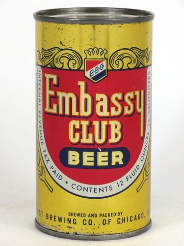 1961 Embassy Club Beer 12oz Flat Top Can 59-31.2, Chicago, Illinois