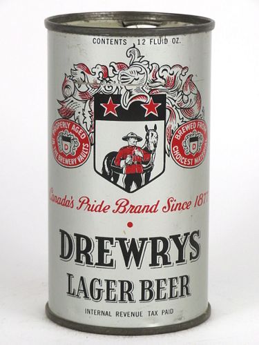 1938 Drewrys Lager Beer 12oz Flat Top Can OI-201, South Bend, Indiana