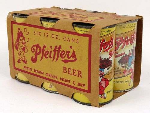 1949 Pfeiffer's Famous Beer (IRTP Cans) Six Pack Can Carrier, Detroit, Michigan