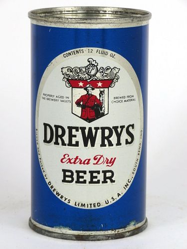 1957 Drewrys Extra Dry Beer (Blue Sports) 12oz Flat Top Can Unpictured., South Bend, Indiana
