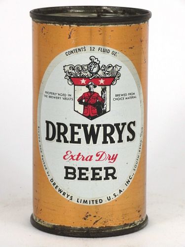 1957 Drewrys Extra Dry Beer (Orange sports) 12oz Flat Top Can Unpictured., South Bend, Indiana