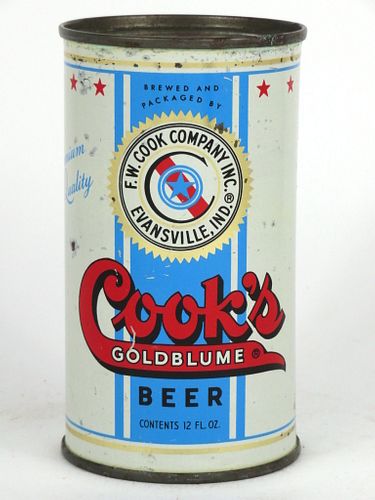 1952 Cook's Goldblume Beer 12oz Flat Top Can 51-10, Evansville, Indiana