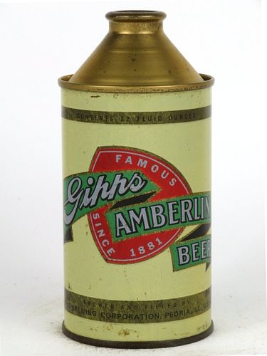 1952 Gipp's Amberlin Beer 12oz Cone Top Can 164-31, Peoria, Illinois