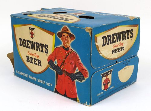 1960 Drewrys Beer (Mountie Flat Tops) Six Pack Can Carrier, South Bend, Indiana
