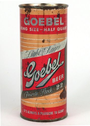 1958 Goebel Private Stock 22 Beer 16oz One Pint Flat Top Can 229-24.2, Detroit, Michigan