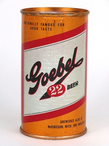 1956 Goebel 22 Beer 12oz Flat Top Can 71-02.1, Detroit, Michigan