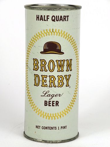 1962 Brown Derby Lager Beer 16oz One Pint Flat Top Can 226-09, Los Angeles, California