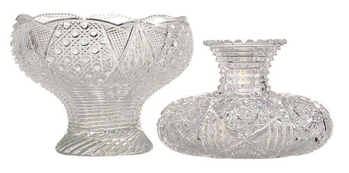 Cut-Glass Center Bowl and Vase
