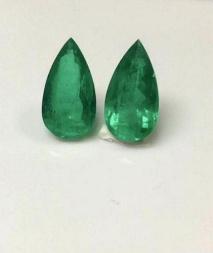 Natural Pear Colombian Emerald Pair - GRS Certfied